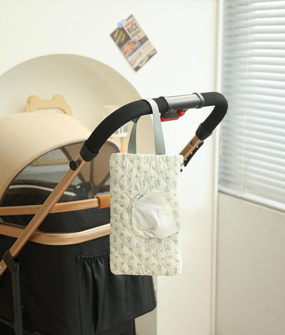 Quilted Baby Wipe Holder Quilted Wipe Pouch Portable Hanging Floral Wet Wipes Bag for Car, Stroller