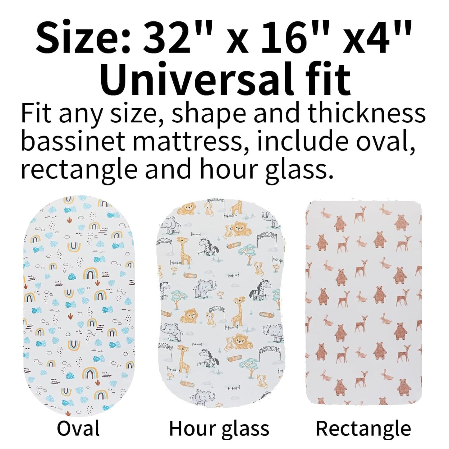 Onacosht Stretchy Bassinet Sheets 33" x 19" Compatible with Mika Micky, KoolaBaby (3 in 1), BabyBond, HARPPA and RICUTON Bedside Bassinet, 3 Pack for Baby Boy and Girl, Pink Floral
