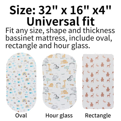 Onacosht Stretchy Bassinet Sheets 33" x 19" Compatible with Mika Micky, KoolaBaby (3 in 1), BabyBond, HARPPA and RICUTON Bedside Bassinet, 3 Pack for Baby Boy and Girl, Pink Floral