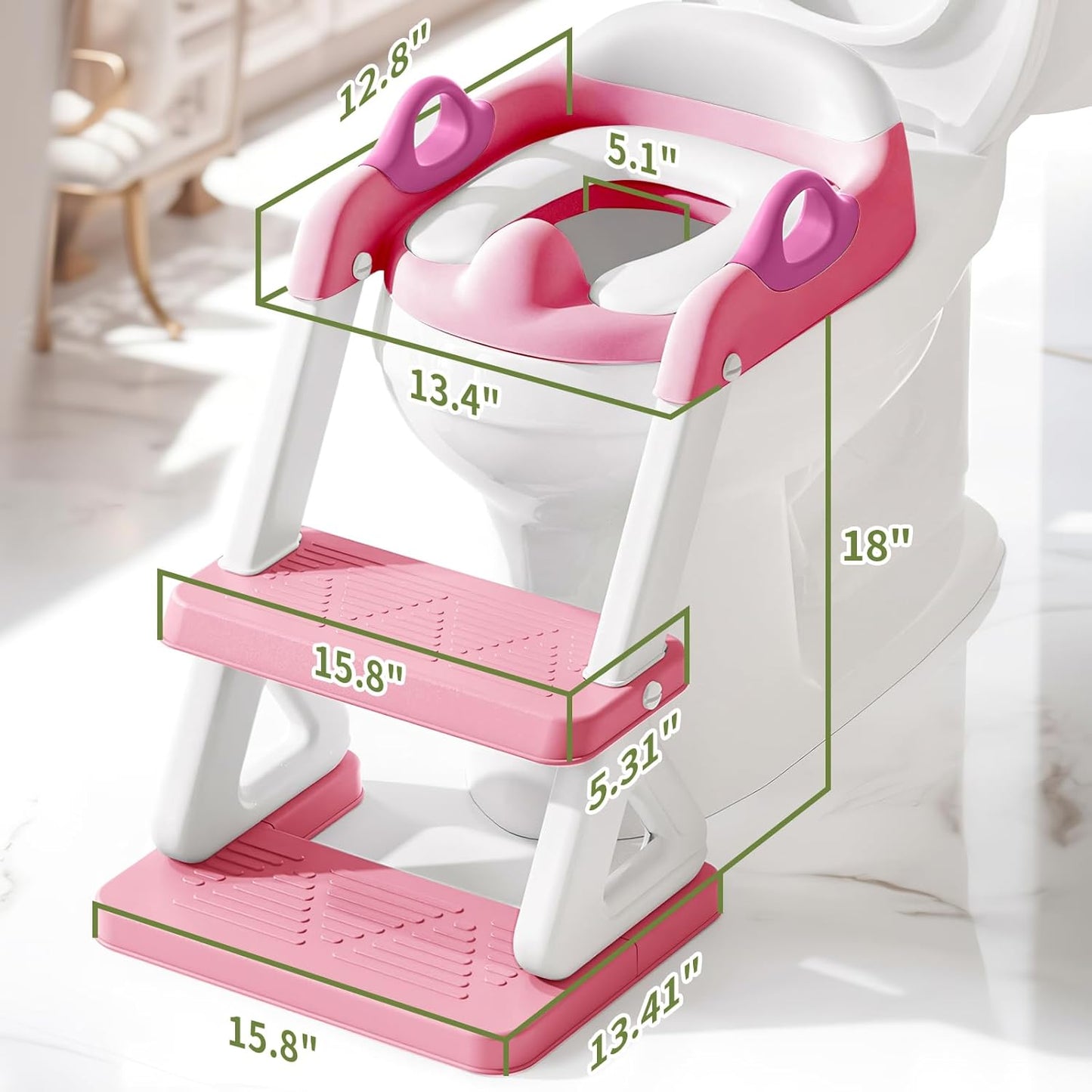 Potty Training Toilet Seat with Step Stool Ladder for Boys and Girls, 2 in 1 Potty Training Toilet, Splash Guard Anti-Slip Pad Step Stool（Gray-White) Pedal Upgrade