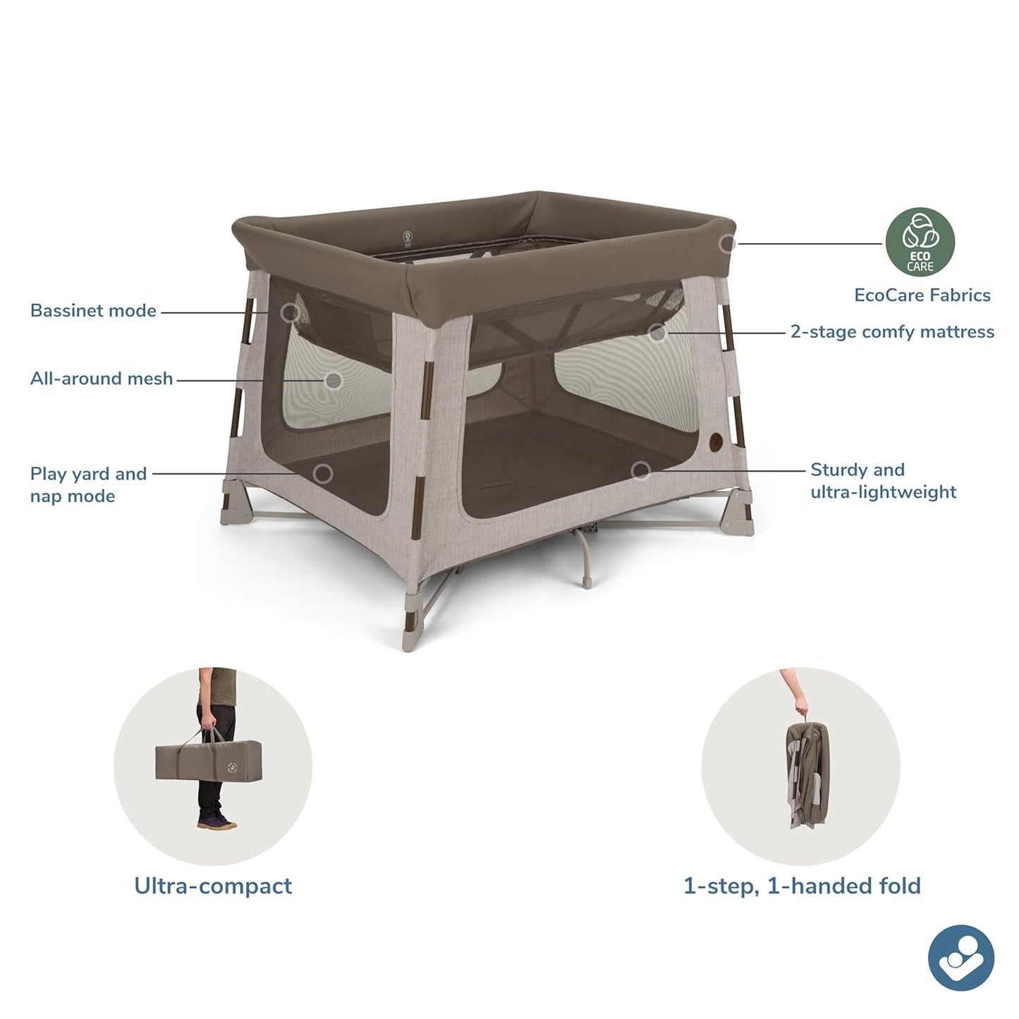 Maxi-Cosi Swift Baby Playard with Mat, Baby Playpen, Play Yard with Bassinet, Portable Playpen for Babies and Toddlers, Classic Oat
