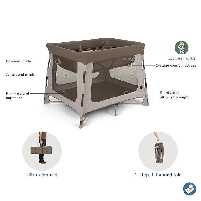Maxi-Cosi Swift Baby Playard with Mat, Baby Playpen, Play Yard with Bassinet, Portable Playpen for Babies and Toddlers, Truffle