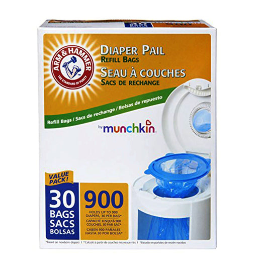 Munchkin Arm & Hammer Diaper Pail Snap, Seal and Toss Refill Bags, 900 Count, 30 Pack