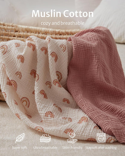 Blissful Diary Muslin Bassinet Sheets for Baby Girls Boys, Boho Soft Cotton Fitted for Oval Hourglass Rectangle Mattress, 2 Pack(Sunshine&Brown)