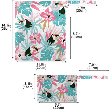 visesunny Contour Lines White Abstract Flower Pink Pattern 2Pcs Wet Bag with Zippered Pockets Washable Reusable Roomy for Travel,Beach,Pool,Daycare,Stroller,Diapers,Dirty Gym Clothes, Wet Swimsuits, T