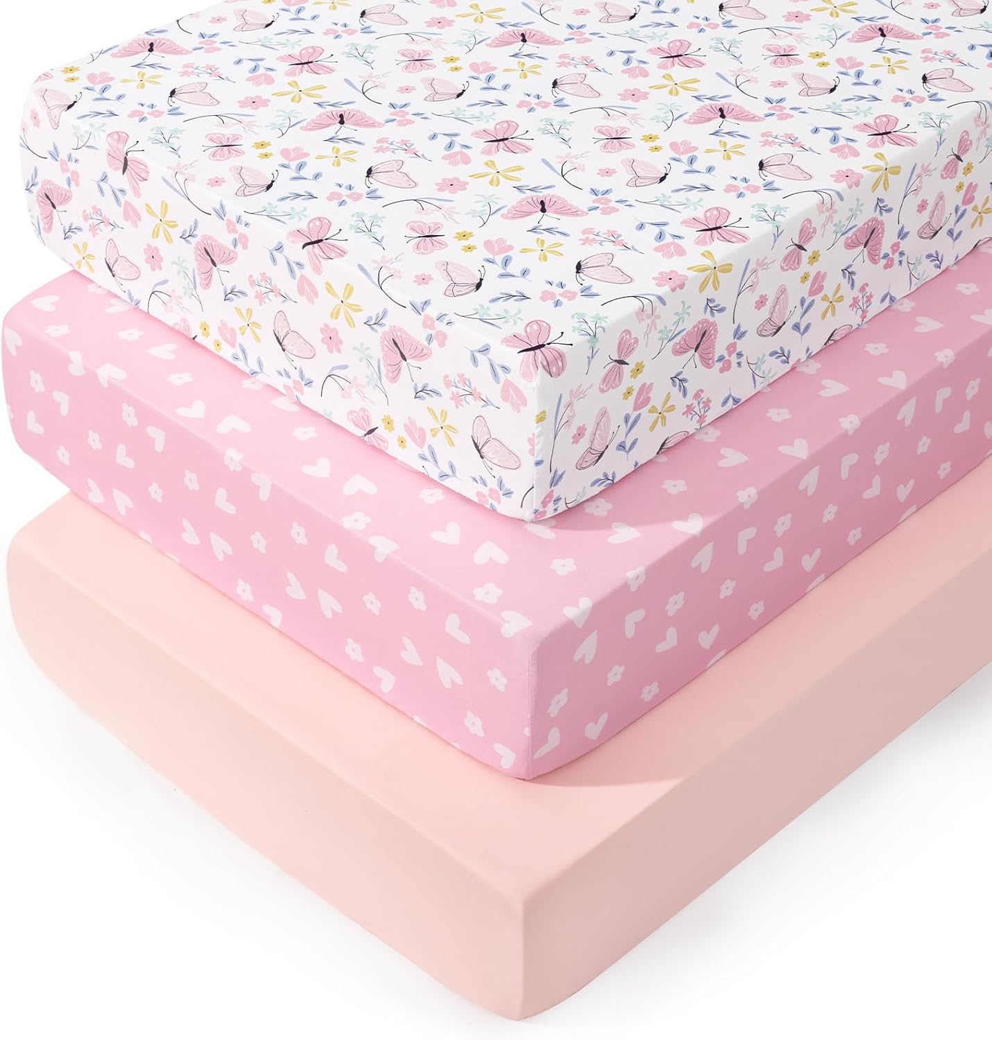 PHF 3 Pack Soft Mini Crib Sheets, Floral & Animal Pack N Play Sheets for Baby Boys Girls, No Slip Universal Fit for Pack N Play, Playard, Portable and Mini Crib Mattresses,Floral & Animal