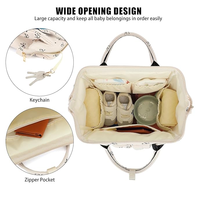 Baby Diaper Bag Backpack for Mom, Large Capacity Travel Nappy Bag for Boys & Girls with Stroller Straps (Corduroy Bow Tie)