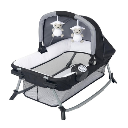 Baby Trend Retreat Nursery Center with Two Removable Rock A Bye Bassinets, Changing Table, Organizer, and Music Center with Nightlight, Quarry
