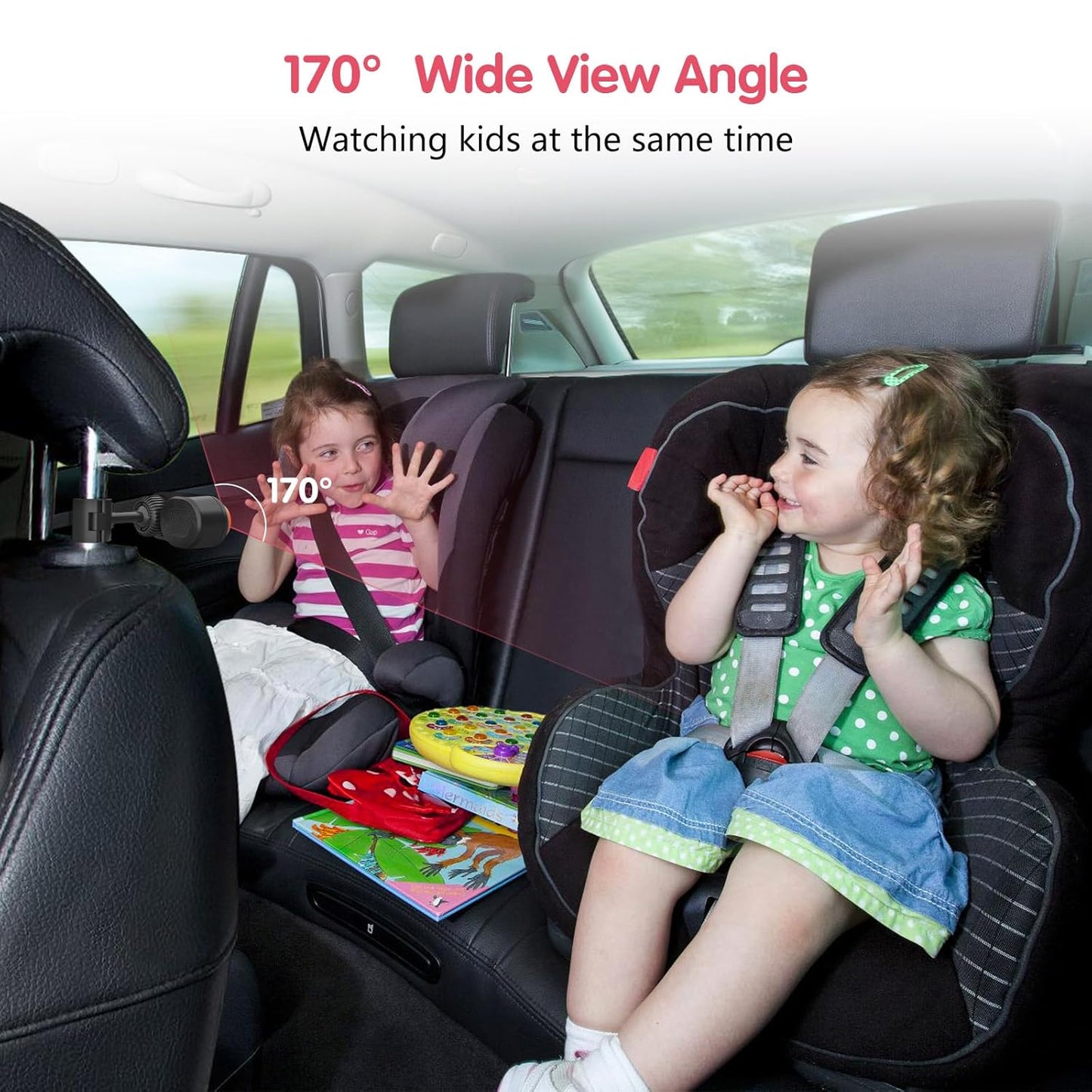 LUCKVIEW BM3 Baby Car Camera, 5.2" 1080P with Video Recording & TF Card, Back Seat Camera with 3X Zoom, 360° Rotation, Easy Installation Baby & Pet Car Monitor