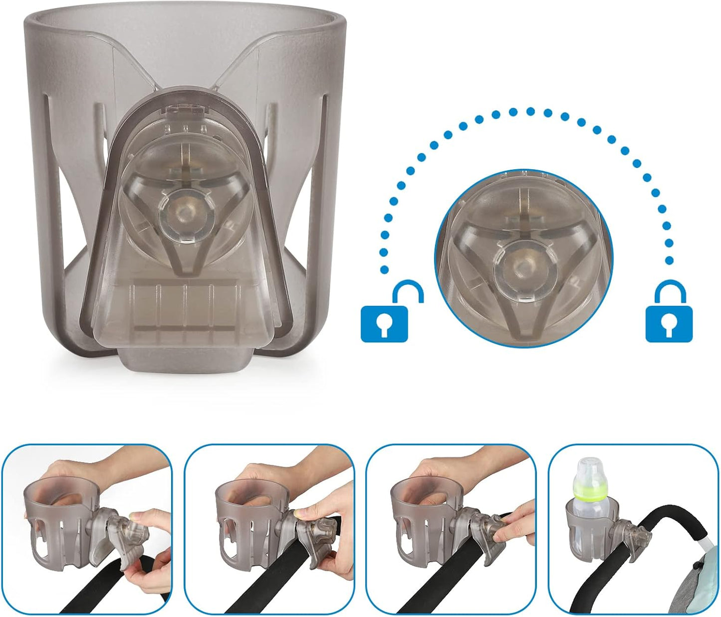 Accmor Universal Cup Holder, Stroller Cup Holder with Phone Holder, 360° Rotatable Large Caliber Designed Bottle Holder for Stroller, Bike, Wheelchair, Walker, Scooter