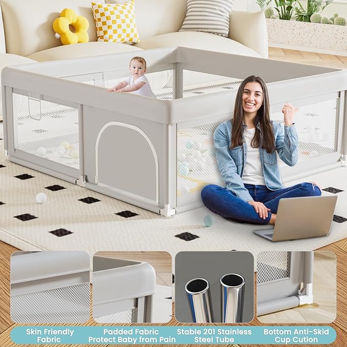 Hiaksedt Baby Playpen with Mat Small Playpen for Babies and Toddlers 50 x 50 inch Baby Fence Playards