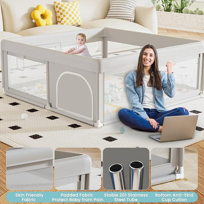 Hiaksedt Baby Playpen with Mat Small Playpen for Babies and Toddlers 50 x 50 inch Baby Fence Playards