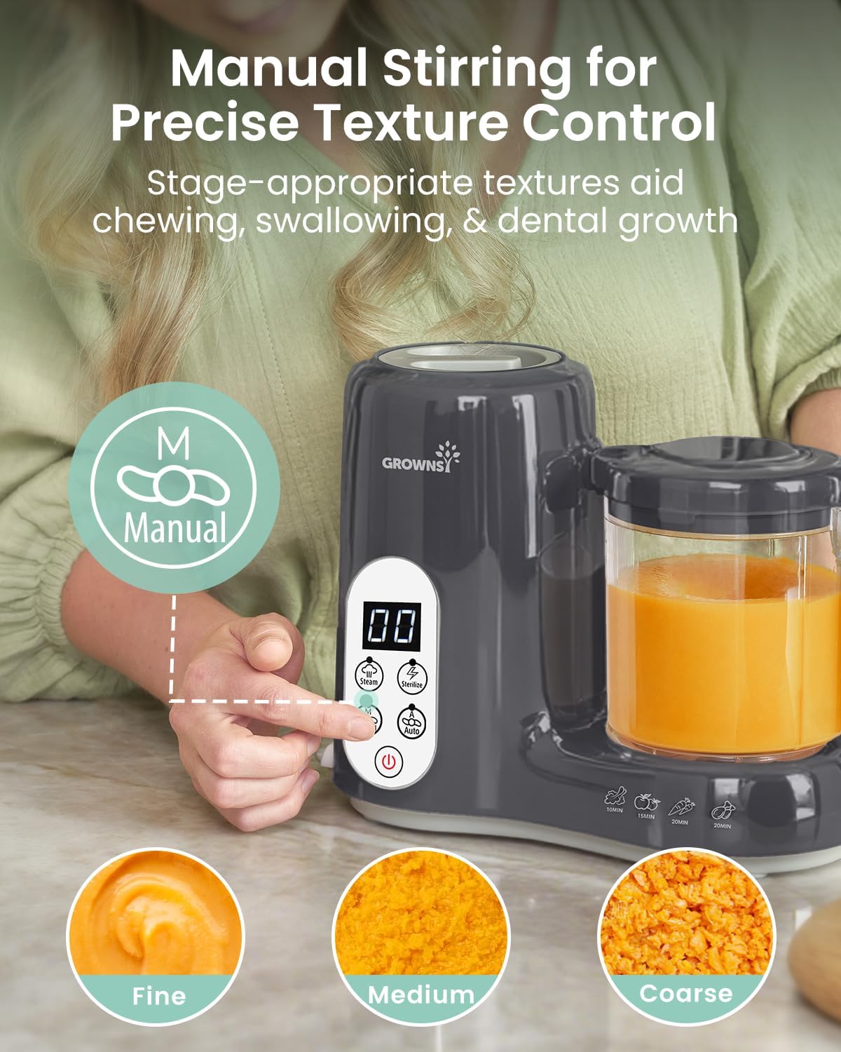 Grownsy Baby Food Maker with Steam Basket, One Step Baby Food Processor Steamer Puree Blender Grinder Mills Machine, Auto Cooking Grinding and Sterili-zing for Healthy Homemade Baby Food, Blue