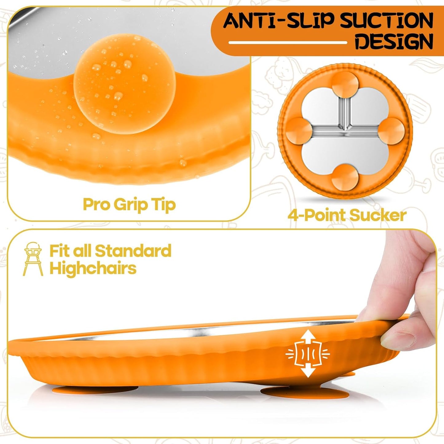 Stainless Steel Kids Plates with Suction, 2Pack 9" Divided Toddler Plates Removable Non Slip Silicone Sleeves Baby Feeding Led Weaning Supplies, BPA Free, Unbreakable Dishwasher Safe
