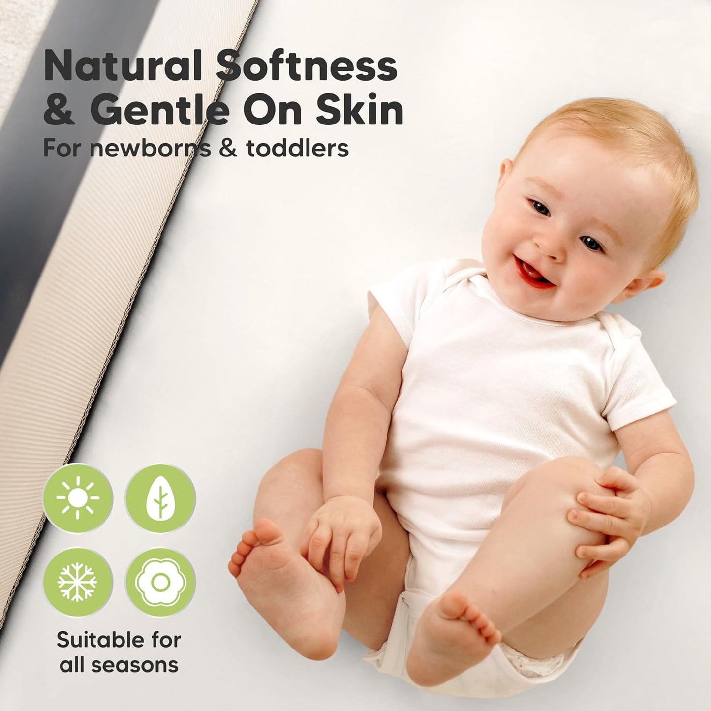 2 Pack and Play Sheets, Waterproof Mini Crib Sheets Fitted - 38x26 Organic Cotton Pack N Play Sheets for Graco Pack and Play Mattress, Playard Baby Crib Sheets,Neutral for Boy,Girl,Toddler(KeaSafari)