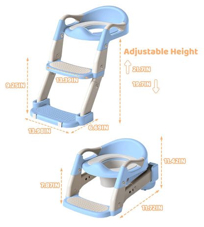 2-in-1 Toddler Potty Training Toilet Seat with Step Stool Ladder – Adjustable Height Potty Chair Urinal for Baby Boys Girls Age 1-3, Foldable Training Potty with Splash Guard & Anti-Slip Feet, Grey