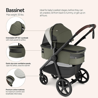 Mompush Ultimate2 Baby Stroller, Premium Convertible Full-Size Stroller for Toddler, Reversible Seat with One Hand Recline Adjustment, Car Seat Adapter Included