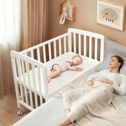 Flwrgirl Baby Bassinets Bedside Sleeper - Portable Pine Wood Bedside Bassinet with Mattress,3 Heights Small Mini Crib,Baby Crib for Newborns,Unpainted | Pine Wood Bassinet, Mattress Included, 3-IN-1 Convertible, Adjustable Height, Locking Wheels, Portalbe