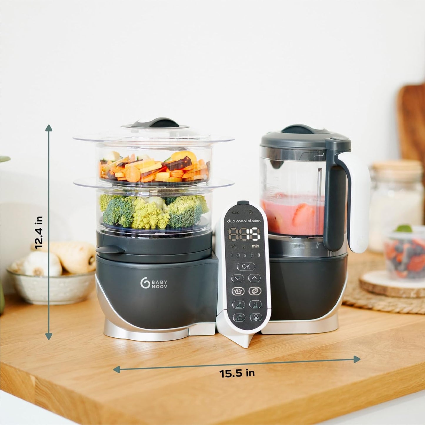 Babymoov Duo Meal Station 6-in-1: Multi-Speed Baby Food Maker, Steamer & Puree Blender, Baby Food Processor that Warms & Defrosts, Bottle Sterilizer (Nutritionist Approved), Mineral Beige