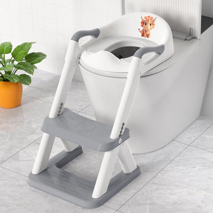 Potty Training Seat, SKYROKU Upgrade Toddler Toilet Seat for Kids Boys Girls, 2 in 1 Potty Training Toilet, Splash Guard Anti-Slip Pad Step Stool,New Sector-Shape Stabilized Base (8899+Grey)