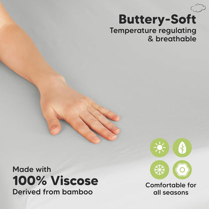 2-Pack Waterproof Pack and Play Sheets, Mini Crib Sheets Fitted for Boy, Girl - 38 x 26 Viscose from Bamboo Pack N Play Mattress Sheets for Graco, Toddler Playard Baby Crib Sheets Neutral (Blue Flax) - Colors B