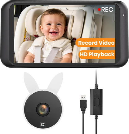 Babyvue Baby Car Camera HD 1080P with Video Recording & Playback, 4.5" Car Baby Monitor with Auto IR Night Vision, USB Plug & Play, Rear Facing Car Seat Camera for Kids/Infants,BV2MAX White