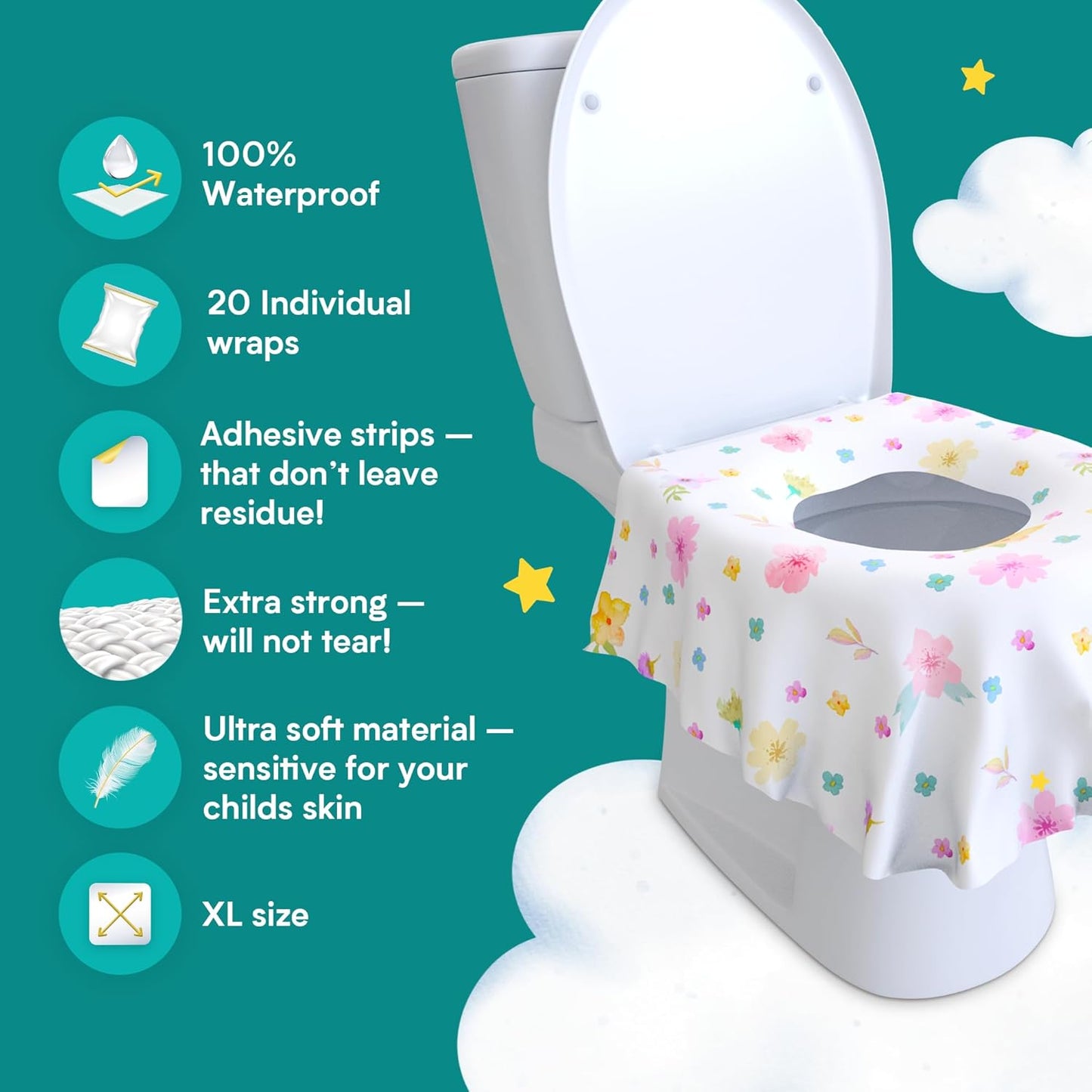 Eli with Love 20 Pack Extra Large Disposable Toilet Seat Cover (Floral) – Toddler Toilet Covers for Full Coverage On Toilet or Potty – Ideal Travel Toilet Seat Covers for Kids and Adults