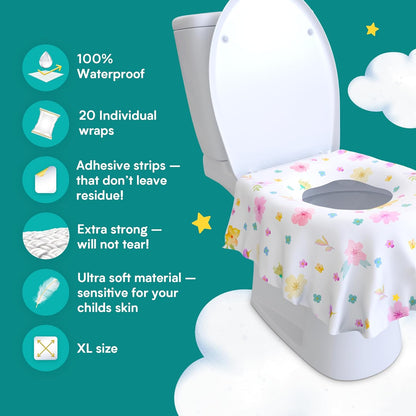 Eli with Love 20 Pack Extra Large Disposable Toilet Seat Cover (Floral) – Toddler Toilet Covers for Full Coverage On Toilet or Potty – Ideal Travel Toilet Seat Covers for Kids and Adults
