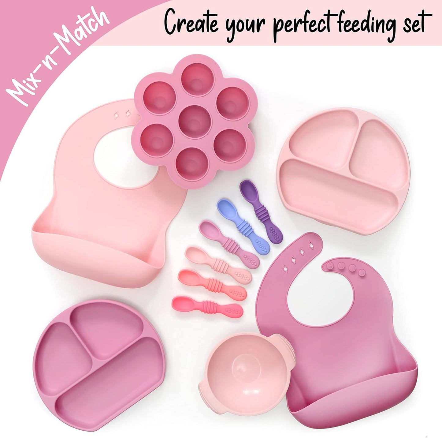 PrimaStella Unbreakable Silicone Non-Slip Bowl and Chew Spoon Set for Babies and Toddlers (Rainbow Swirl)