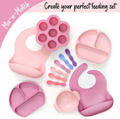 PrimaStella Unbreakable Silicone Non-Slip Bowl and Chew Spoon Set for Babies and Toddlers (Rainbow Swirl)