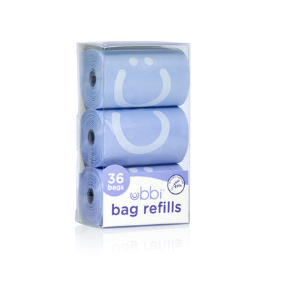Ubbi Adult Diaper Pail, Stainless Steel Odor Locking, No Special Bag Required & On-The-Go Refill Bags, Lavender Scented, Value Pack of 36, Baby On The Go Diapering Essentials