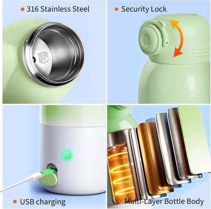 Portable Bottle Warmer for Travel - 12oz Cordless Milk Warmer, Dual Heating Modes for Breast Milk & Water, Fast Heating Smart Temperature Control, Ideal for Outdoor, Car, and Nighttime Feeding
