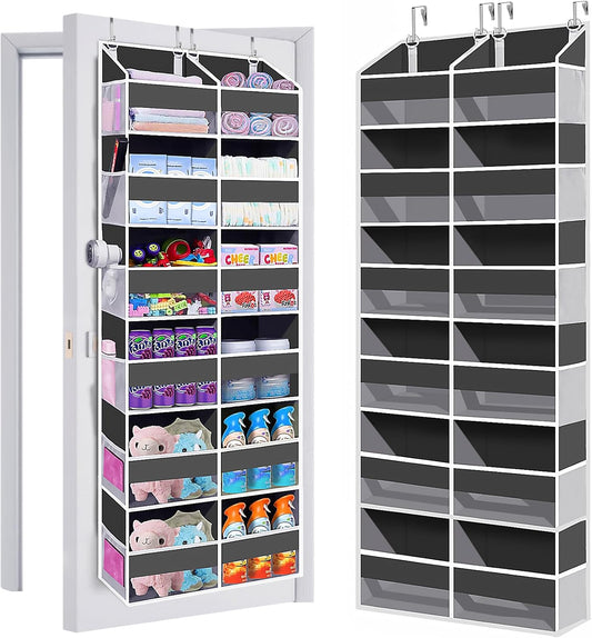 Heavy Duty Over The Door Organizer 5 Tiers, Extra Large Behind Door Storage of 10 Big Front & 10 Mesh Pockets, 80lb Weight Capacity, Hanging Doors Storage Organizer for Closet Bedroom Nursery, Grey