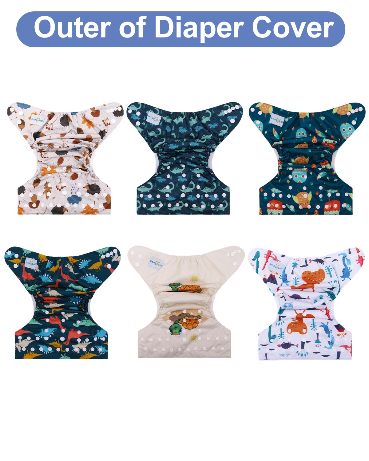 babygoal Cloth Diaper Covers 6 Pack with Wet Bag for Fitted Diapers and Prefolds with Double Gussets, Adjustable and Reusable for Baby Boys and Girls