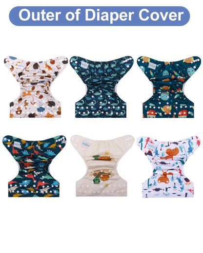 babygoal Cloth Diaper Covers 6 Pack with Wet Bag for Fitted Diapers and Prefolds with Double Gussets, Adjustable and Reusable for Baby Boys and Girls