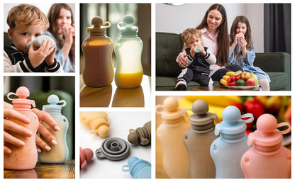 Reusable Pouches for Toddlers Silicone Refillable Baby Food Feeder with Funnel, Food Storage for Kids Squeezable Pouch, Washable & Freezer - Perfect for Fruit, Yogurt and Smoothies, 5oz, 4 Pack