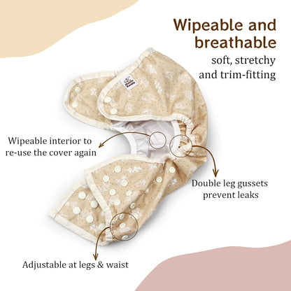 Mama Koala Reusable Adjustable Cloth Diaper Covers with Double Gusset for Girls and Boys, Snap Closure, Size M(Simply Neautrals)