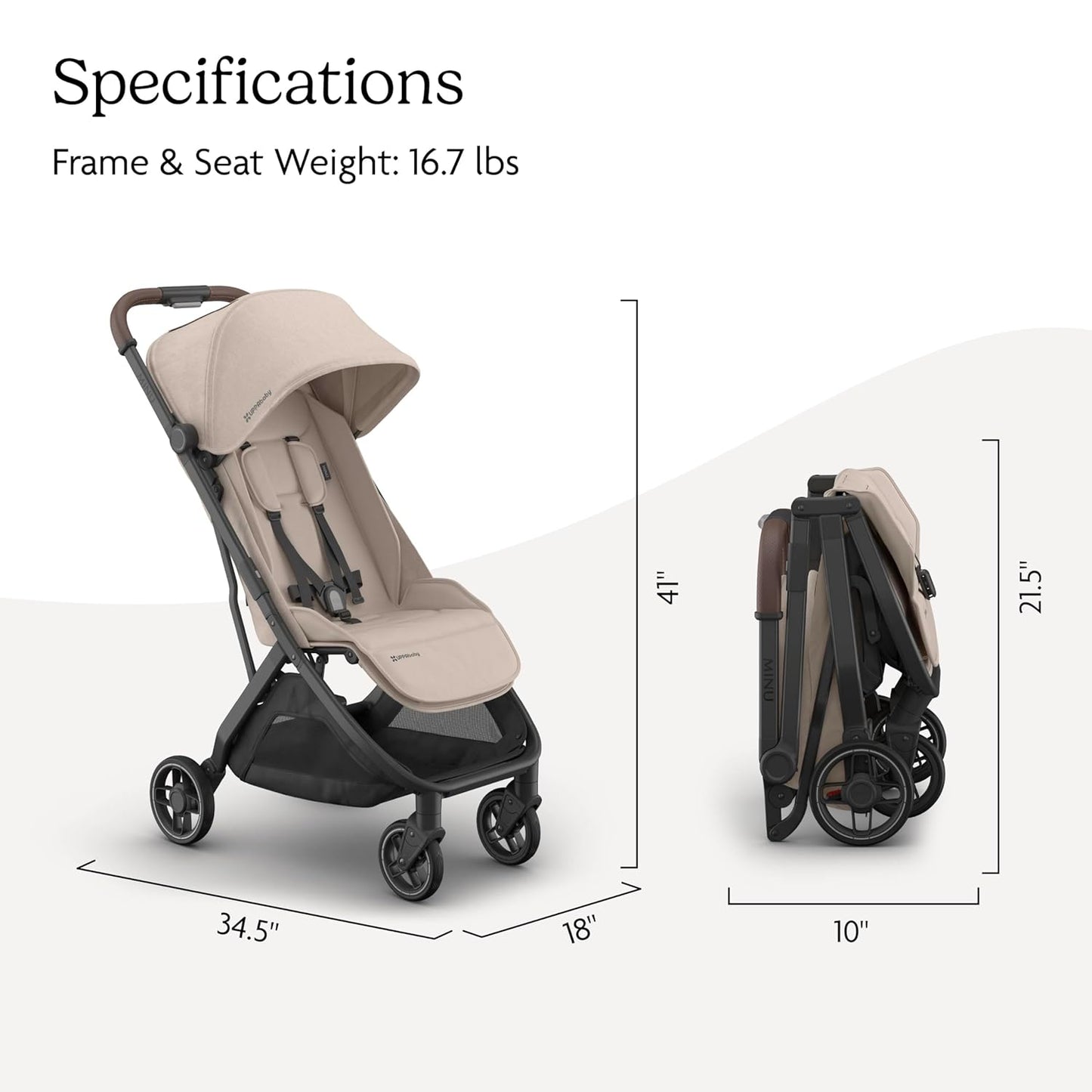UPPAbaby Minu V3 Travel Stroller | Lightweight + Compact Design | One-Hand Fold + Unfold | from Birth + Overhead Compatible | Evelyn (Meadow Green/Carbon Frame/Chestnut Leather)