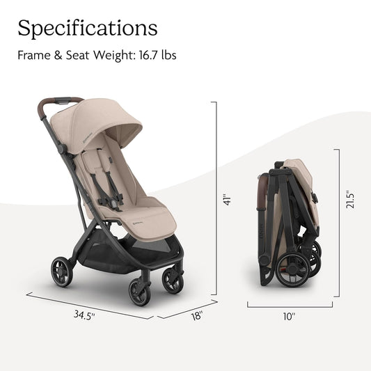 UPPAbaby Minu V3 Travel Stroller | Lightweight + Compact Design | One-Hand Fold + Unfold | from Birth + Overhead Compatible | Evelyn (Meadow Green/Carbon Frame/Chestnut Leather)