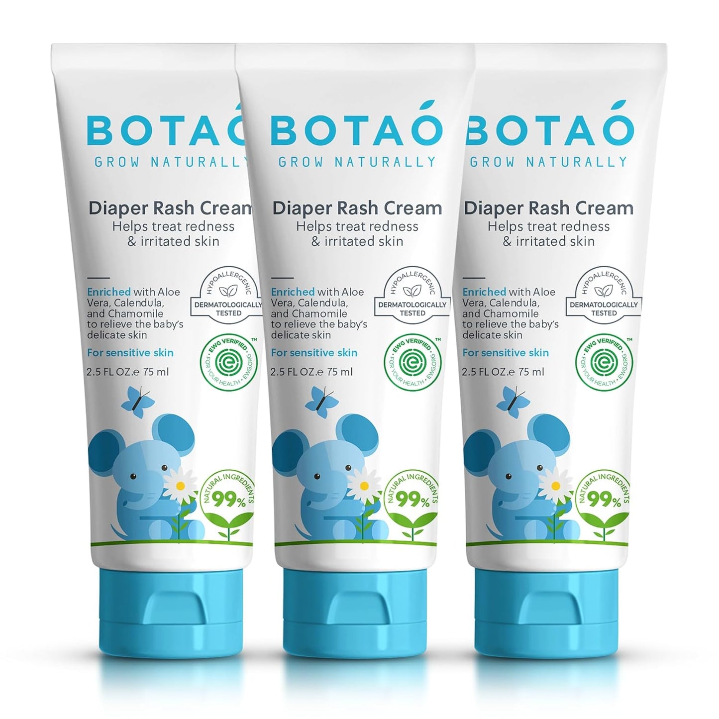 BOTAO Baby's Natural Diaper Cream | Organic Diaper Cream EWG Verified | Naturally Soothes Baby Rashes | Baby zinc Ointment Natural | For Sensitive Skin with Aloe Vera & Calendula, 2.5Oz