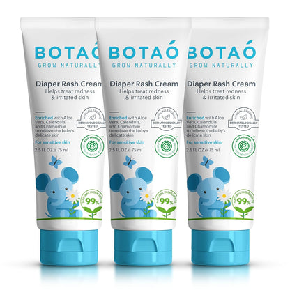 BOTAO Baby's Natural Diaper Cream | Organic Diaper Cream EWG Verified | Naturally Soothes Baby Rashes | Baby zinc Ointment Natural | For Sensitive Skin with Aloe Vera & Calendula, 2.5Oz