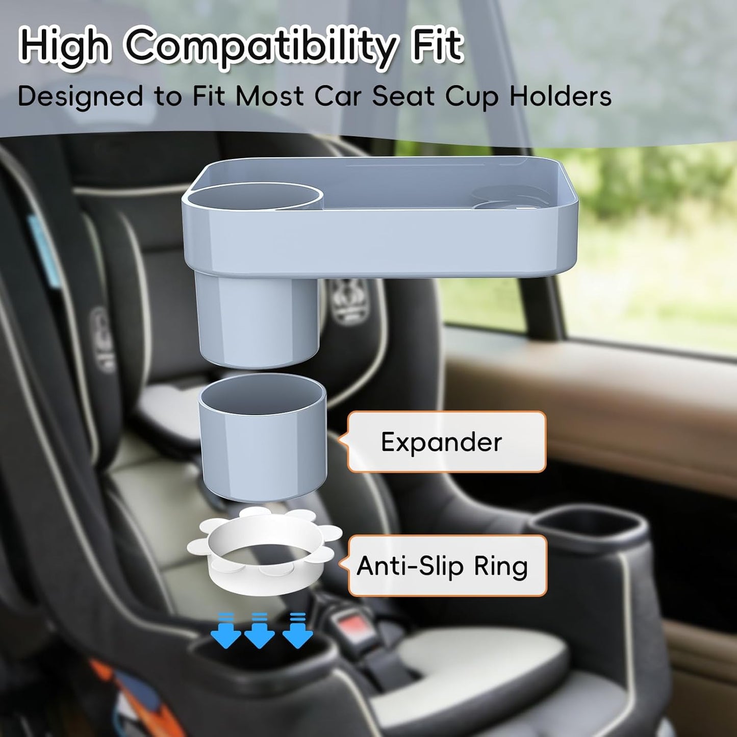 Kids Car Seat Tray, Travel Tray with Cup Holder for Toddler Baby, Kids Car Seat Food Snack Organizer for Road Trip, Stroller Snack Organizer Travel Must Haves Toddler Must Haves (Dark Gray, 1PCS)