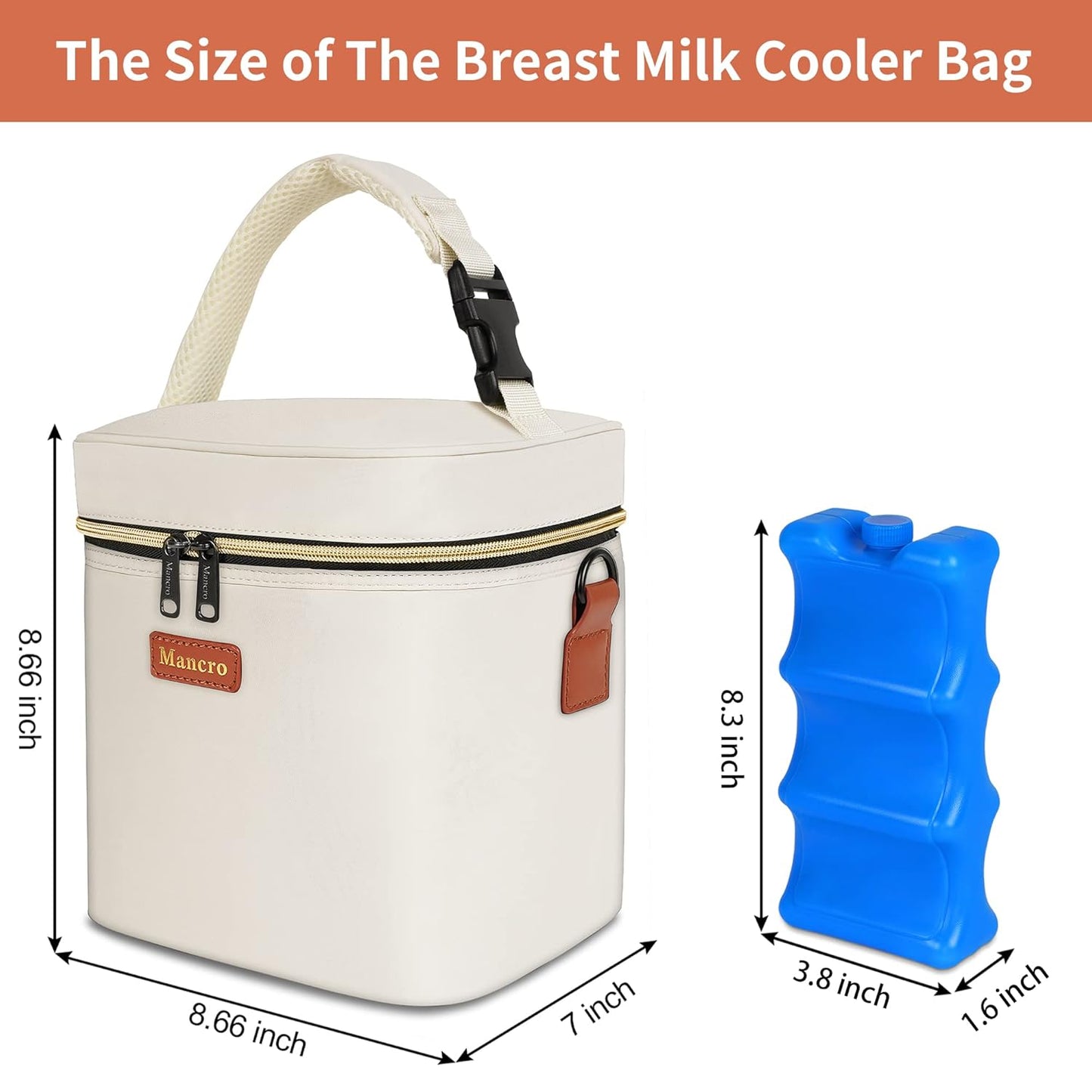 Mancro Breastmilk Cooler Bag with Ice Pack, Fits 6 Baby Bottles Up to 9 Ounce Insulated Baby Bottle Bag, Breast Milk Cooler on The go with Strap, Bottle Storage Bag for Nursing Mom Daycare, Black