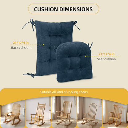 Millsilo Rocking Chair Cushions 3-Piece Set with Neck Pillow, Indoor Rocker Comfortable Tufted Non-Slip Pads with Ties, High-Density Foam Cushion for Adirondack Glider Chair, Orange, 52 x 19 x 4 Inch