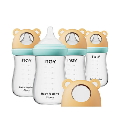yanyoyo Natural Glass Baby Bottle for Breastfeeding Babies, 5.4oz Anti-Colic Baby Bottle with Natural Response Nipple(S), Clear, Wide Neck, 2 Pack, 1 Months+
