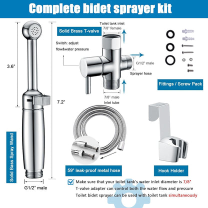 SonTiy Handheld Bidet Sprayer for Toilet, Cloth Diaper Sprayer Set Hand Held Bidet Jet Spray for Toilet with Backflow Preventer, Adjustable Water Pressure Control, Brass, Black Stainless
