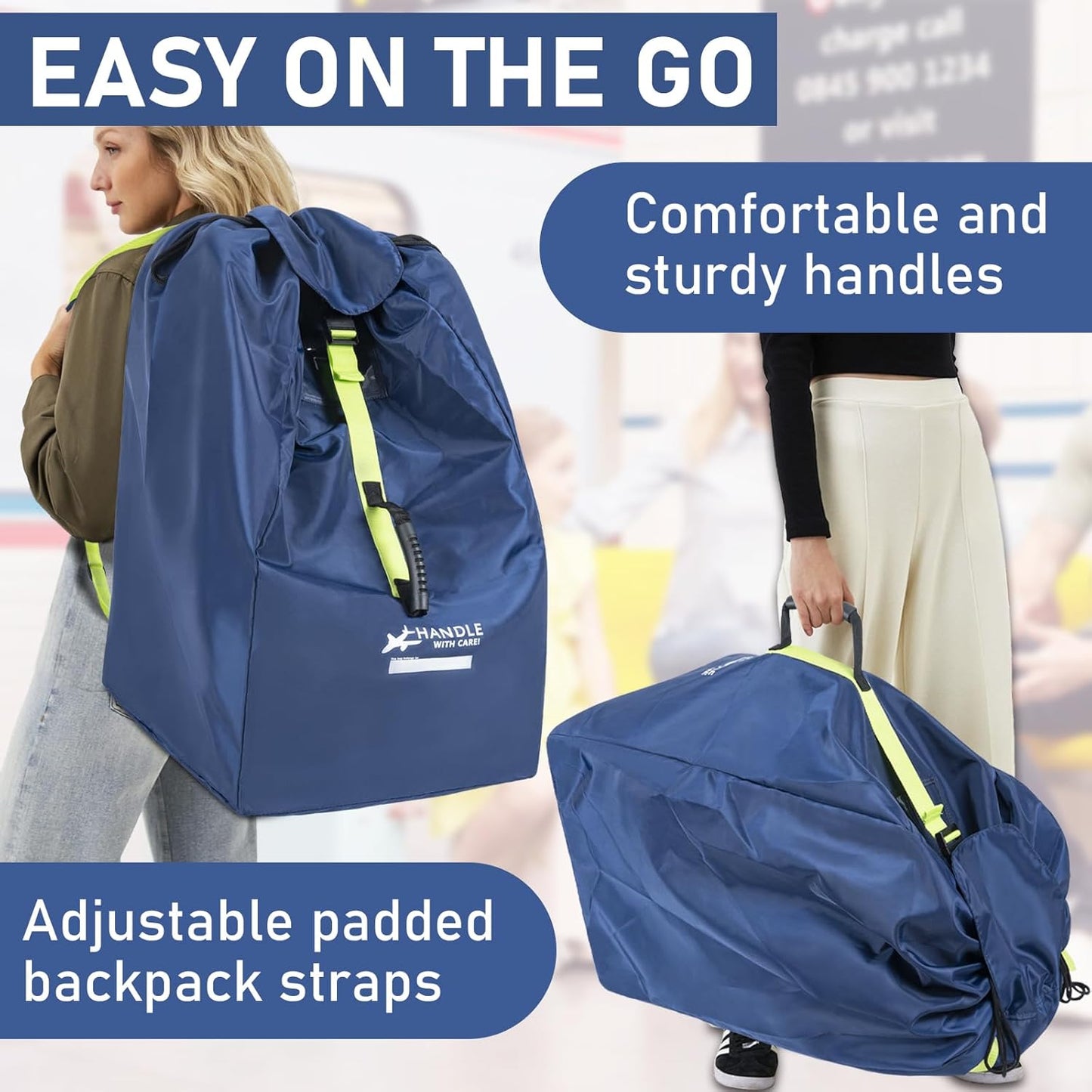 Car Seat Travel Bag for Airplane, Large Waterproof Car Seat Bags Fits Most Infant Car Seats, Convertible Car Seats, Booster Seats, Car Seat Bases, Adjustable Shoulder Strap, Blue