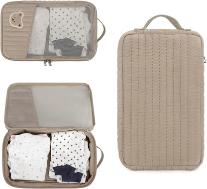 MOMIGO Baby Diaper Bag Organizer Pouches Waterproof Mini Diaper Bag - 2 pcs/set Foldable Hanging Bag Reusable, Washable or Cloth Diapers, with Gift for Baby Shower (Khaki（A）)