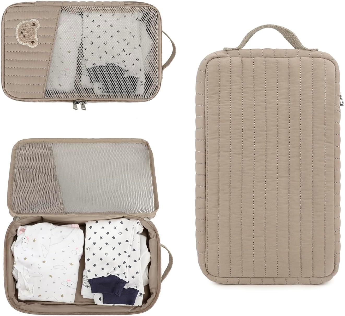 MOMIGO Baby Diaper Bag Organizer Pouches - 2 Pack Waterproof Pod Hanging Diaper Bag Cute Rabbit Bear Mesh Bag Reusable, Washable or Baby Cloth Diapers (Green)