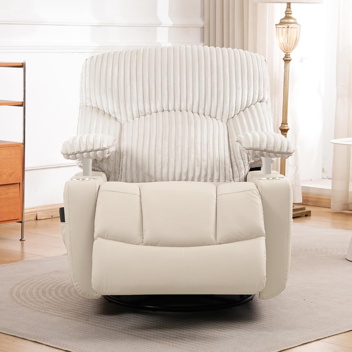 GRAINELL Oversize Power Swivel Recliner, 40in Wide Electric Glider Rocking Chair with Headrest Adjustment, USB Port, 270° Swivel, Rock 30° – for Living Room, Nursery, Black (5" 7' to 6" 1' Height)